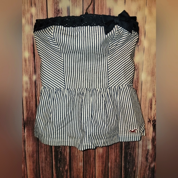 Hollister Small Sleeveless Tube Top - White with Blue Stripes with Bow - GUC - Picture 1 of 6